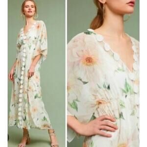 Dahlia printed short sleeve semi sheer w/crochet trim maxi dress, Farm Rio, Med